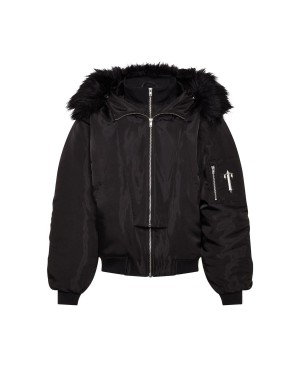 Trapstar Script Fur Hood Bomber Black | TRNPJG-834